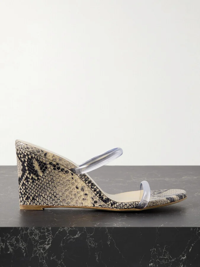 Magda Butrym - Pvc-trimmed Snake-effect Leather Wedge Sandals - Brown