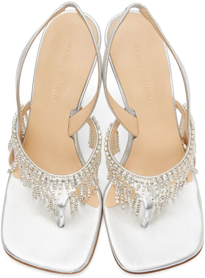 Magda Butrym Silver Crystal Heeled Sandals - Image 5