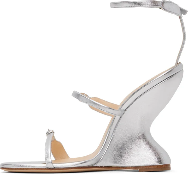 Magda Butrym Silver Inverted Wedge Heeled Sandals - Image 3