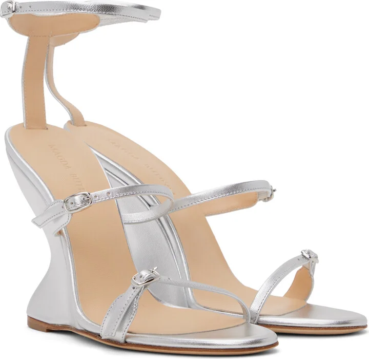Magda Butrym Silver Inverted Wedge Heeled Sandals - Image 4