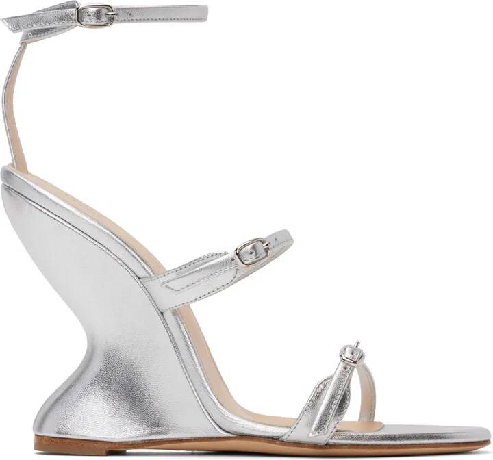 Magda Butrym Silver Inverted Wedge Heeled Sandals