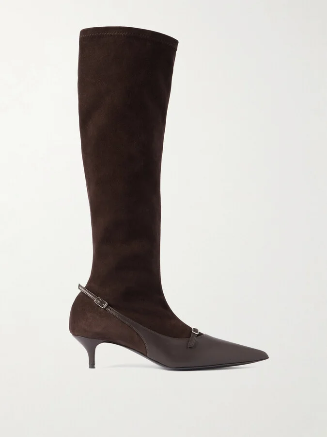 Magda Butrym - Suede And Leather Knee Boots - Brown