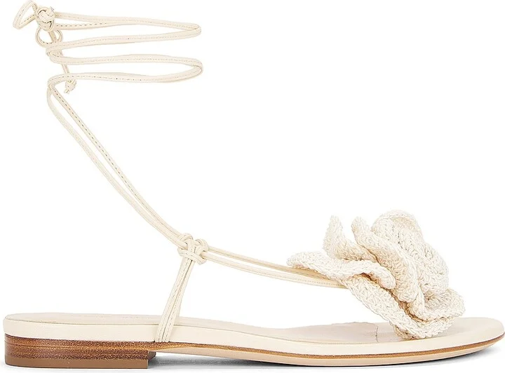 Magda Butrym Wrap Around Flat Flower Sandal in Neutral