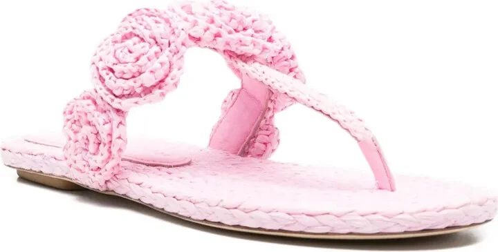 Magnolia embellished raffia sandals - Image 2