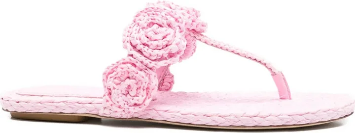 Magnolia embellished raffia sandals