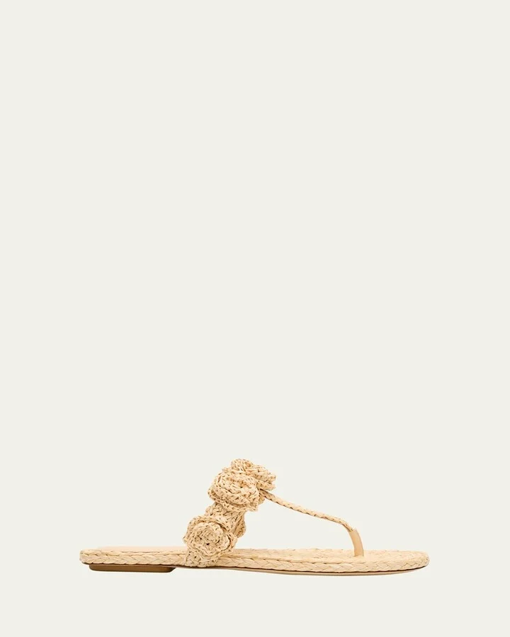 Magnolia Raffia T-Strap Sandals