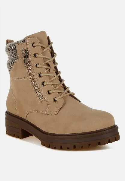 Mahisha Knitted Collar Zip-Up Hiker Boots Women - Image 2