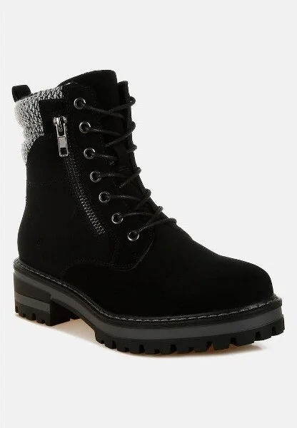 Mahisha Knitted Collar Zip-Up Hiker Boots Women - Image 3