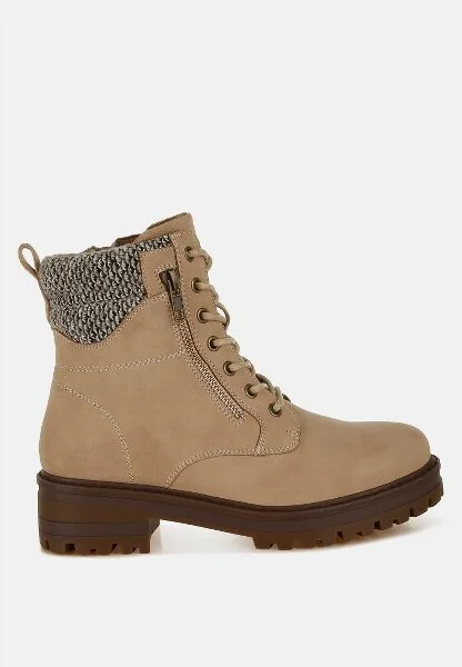 Mahisha Knitted Collar Zip-Up Hiker Boots Women