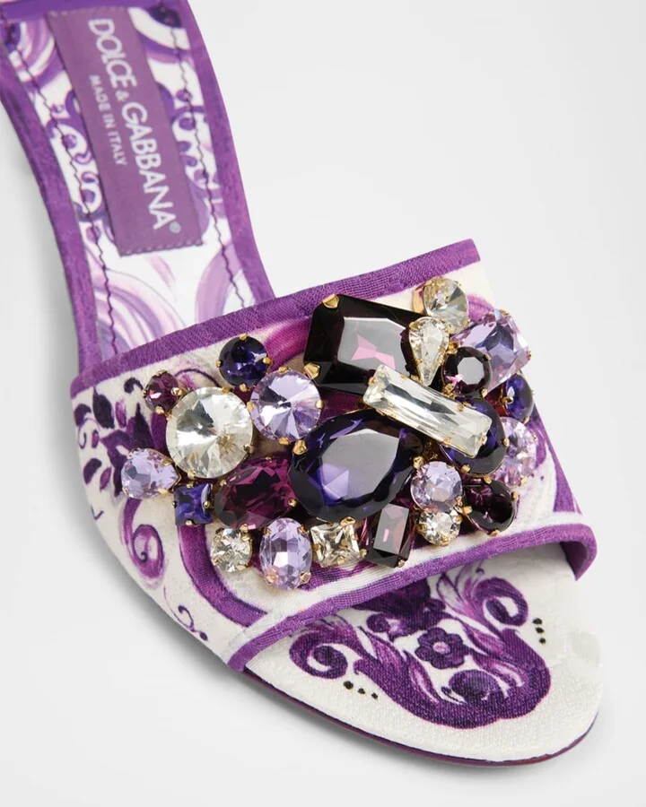 Maiolica Jeweled Printed Slide Sandals - Image 7