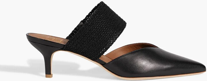 Maisie 45 cord-trimmed leather mules