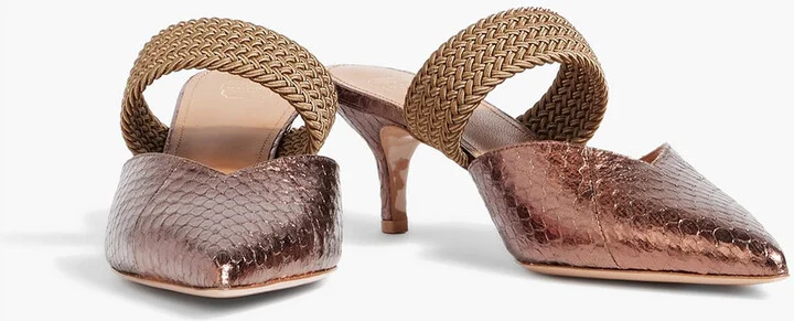 Maisie 45 cord-trimmed metallic snake-effect leather mules - Image 2