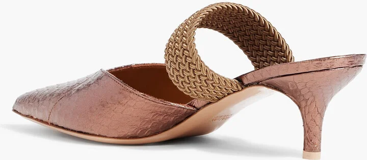 Maisie 45 cord-trimmed metallic snake-effect leather mules - Image 3