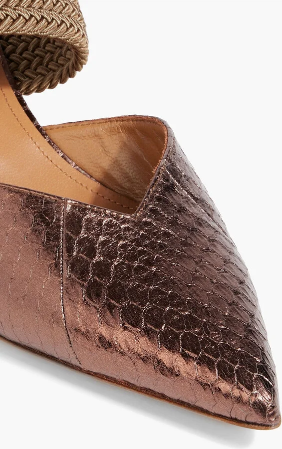 Maisie 45 cord-trimmed metallic snake-effect leather mules - Image 4