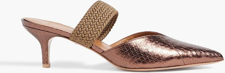 Maisie 45 cord-trimmed metallic snake-effect leather mules