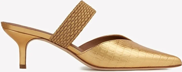 Maisie 45 Croc-Embossed Leather Mules with Braided Strap
