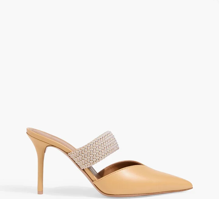 Maisie 85 cord-trimmed leather mules