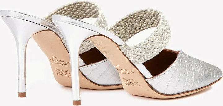 Maisie 85 Croc-Embossed Leather Mules with Braided Strap - Image 2