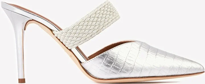 Maisie 85 Croc-Embossed Leather Mules with Braided Strap