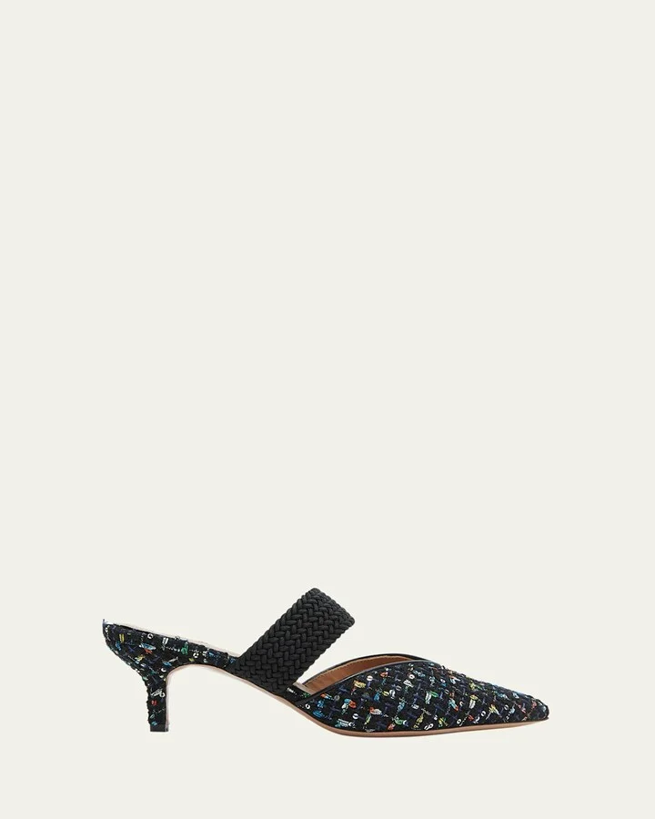 Maisie Tweed Kitten-Heel Mules