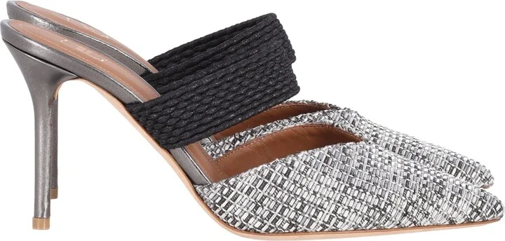 Maisie Woven Pointed Toe Mule Pumps in Silver Nylon