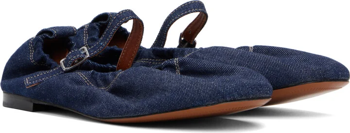 Maison Kitsuné Blue Denim Ballerina Flats - Image 4