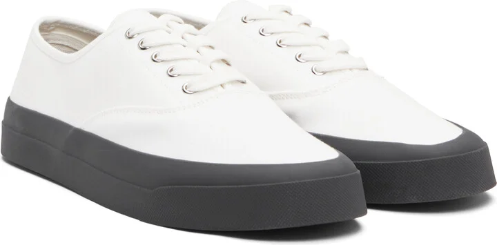 Maison Kitsuné White Canvas Lace-Up Sneakers - Image 4