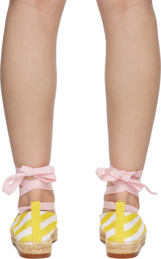 Maison Kitsuné White & Yellow Hotel Olympia Edition Poolside Stripes Espadrilles - Image 2