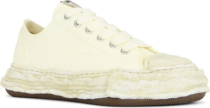 Maison MIHARA YASUHIRO Peterson 23 Original Sole Canvas Garment Dye Low Top Sneaker in Ivory - Image 2