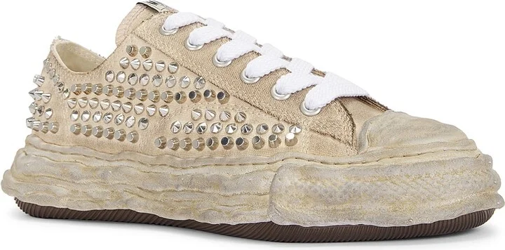 Maison MIHARA YASUHIRO Peterson 23 Original Sole Studded Canvas Low Top Sneaker in Beige - Image 2
