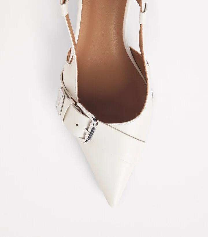 Maje Leather Buckle Slingback Pumps 55 - Image 5