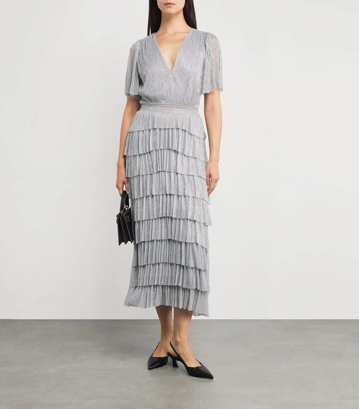 Maje Metallic V-Neck Midi Dress - Image 2