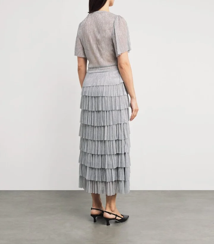 Maje Metallic V-Neck Midi Dress - Image 3