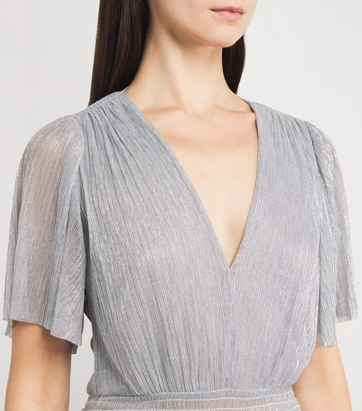 Maje Metallic V-Neck Midi Dress - Image 4