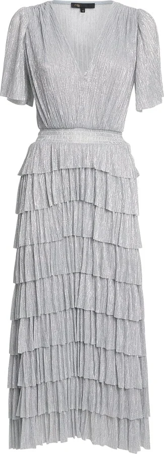 Maje Metallic V-Neck Midi Dress