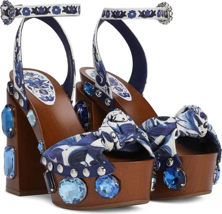 Majolica-print 90mm embellished wedge sandals - Image 2