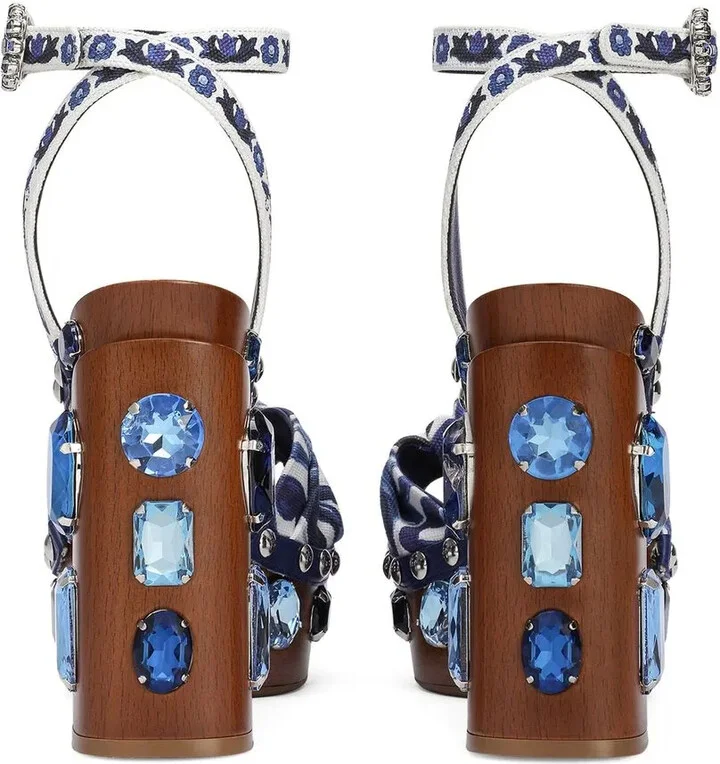 Majolica-print 90mm embellished wedge sandals - Image 3