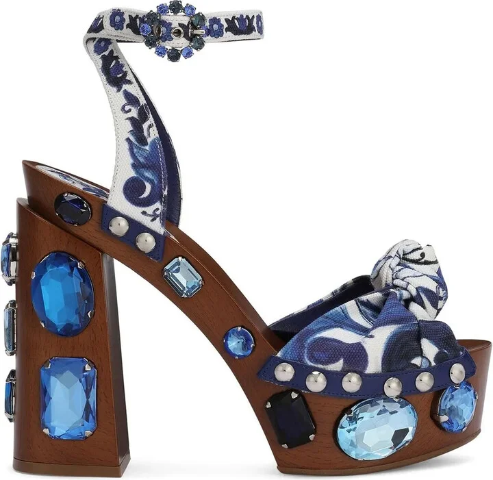 Majolica-print 90mm embellished wedge sandals