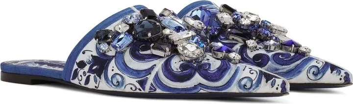 Majolica-print brocade mules - Image 2