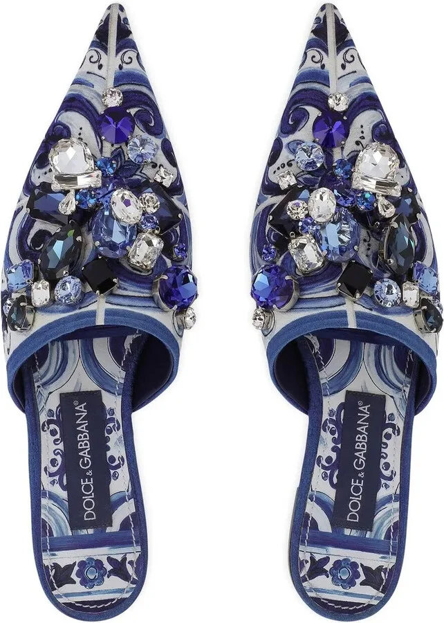 Majolica-print brocade mules - Image 4