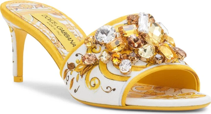 Majolica Print Embellished Slide Sandal