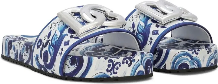 Majolica-print leather slides - Image 2