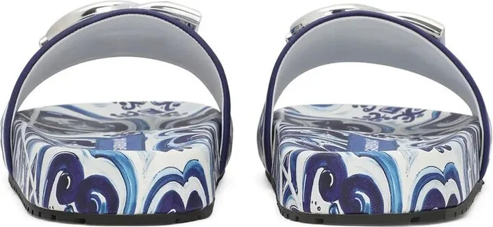 Majolica-print leather slides - Image 3