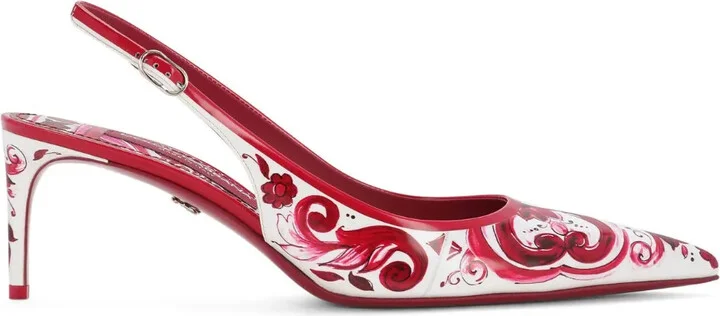 Majolica-print slingback pumps