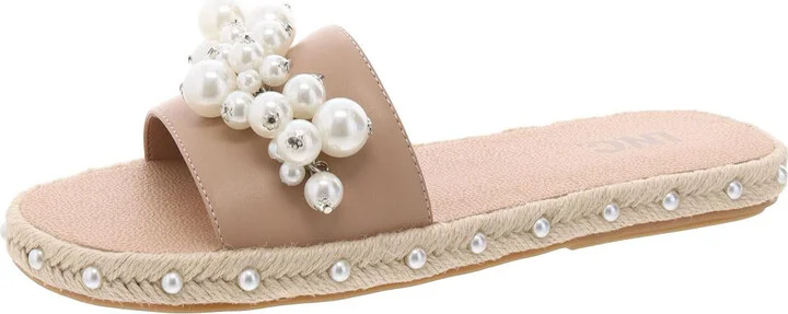 Majorie Womens Faux Leather Flat Slide Sandals