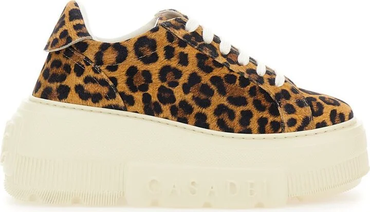 'Malesia' Brown Sneakers With Maxi Rubber Sole And Leopard Motif In Suede Woman