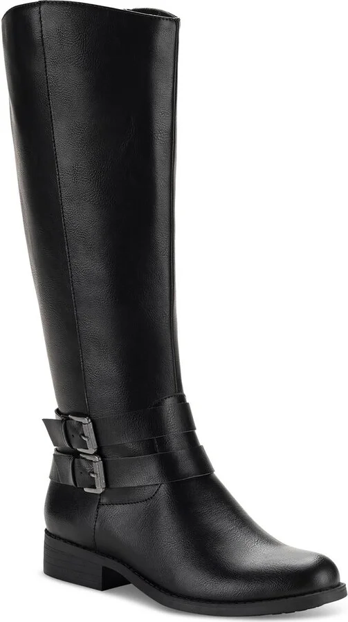 Malia Womens Faux Leather Buckle Mid-Calf Boots