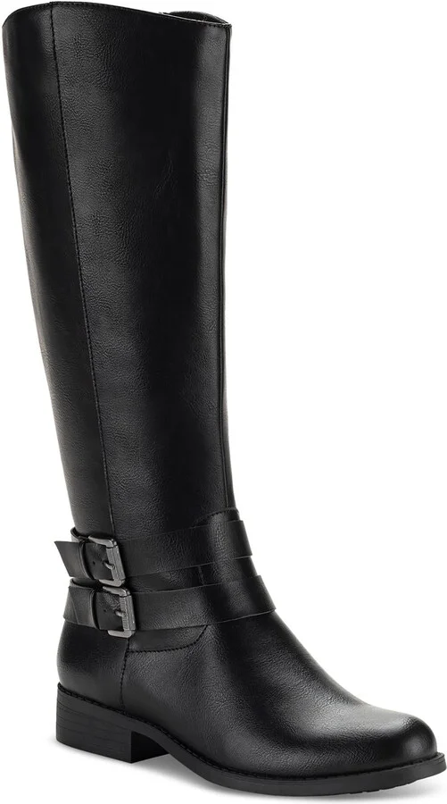 maliaa Womens Faux Leather Buckle Mid-Calf Boots
