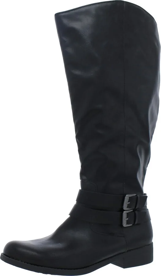 Maliaa Womens Faux Leather Round Toe Mid-Calf Boots