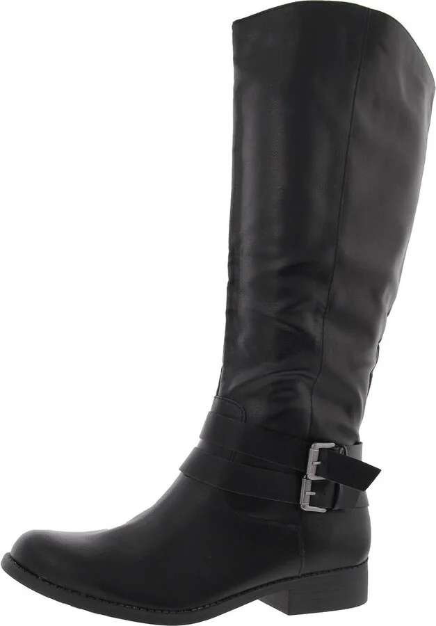 Maliapp Womens Buckle Leather Knee-High Boots